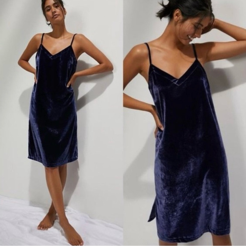 ANTHROPOLOGIE Women's Large Shania Velvet Slip Mini Dress Sapphire‎ Purple $128